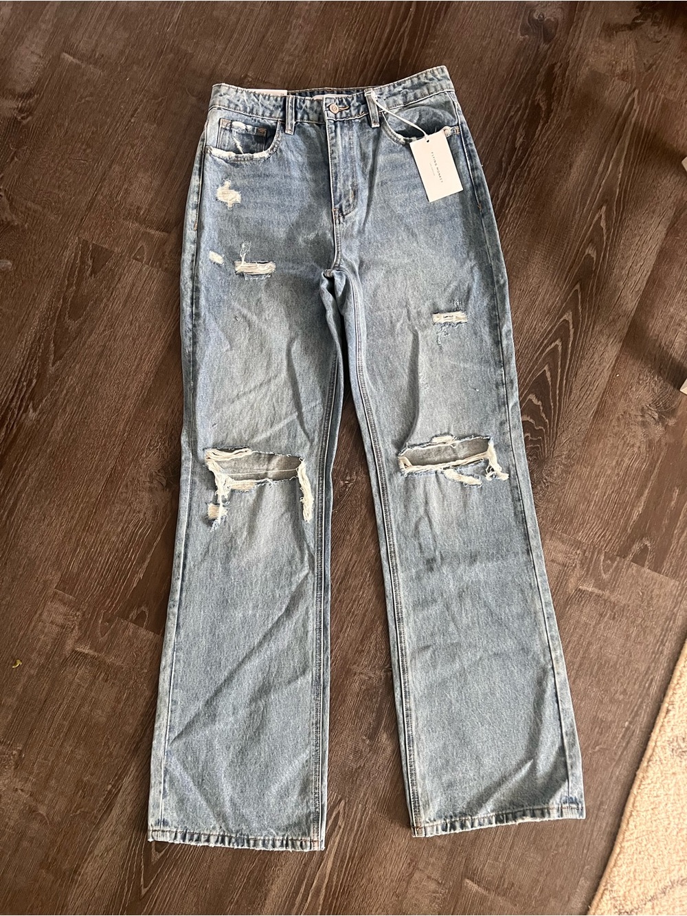 Flying Monkey Light Wash Distressed Wide Leg Jeans